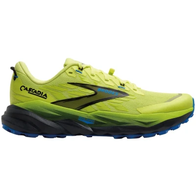 Afbeelding van Brooks Cascadia 19 Trail hardloopschoenen, Heren, Maat: 42.5, Sunny lime black blue Sandwich mesh
