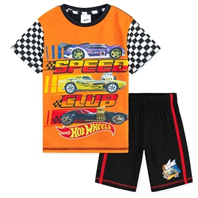 Afbeelding van Hot Wheels pyjama voor jongens, korte kinderpyjama, set van katoen, trendy mouwen, pyjama, truckmotief, 3 8 jaar, oranje/zwart, 4 5 Jaar