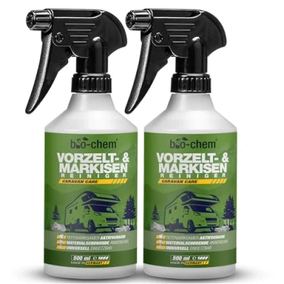 Afbeelding van Bio chem Voortent en luifelreiniger Krachtige speciale reiniger met dieptewerking ideaal voor luifels, voortent, zeilen, paviljoen, parasol 2 x 500 ml Made in Germany