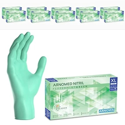 Afbeelding van ARNOMED wegwerphandschoenen groen, nitril handschoenen XL, met 1000 stuks, poedervrij. Latexvrije rubber handschoenen, verkrijgbaar in XS, S, M, L &amp; XL