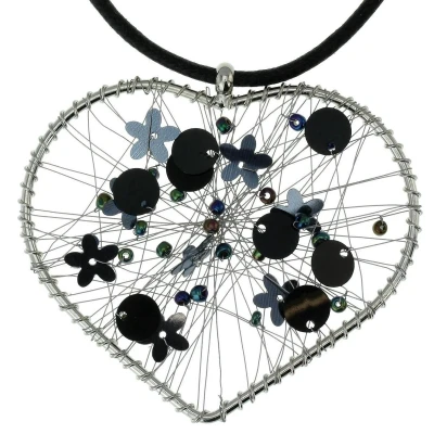 Afbeelding van Behave Ketting zwart hart hanger met lovertjes 40 cm