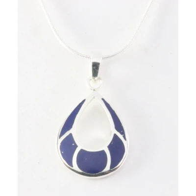 Afbeelding van Opengewerkte druppelvormige zilveren hanger met lapis lazuli aan ketting