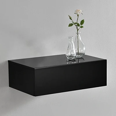 Afbeelding van Wandplank met lade zwevend 46x30x15 cm zwart glanzend