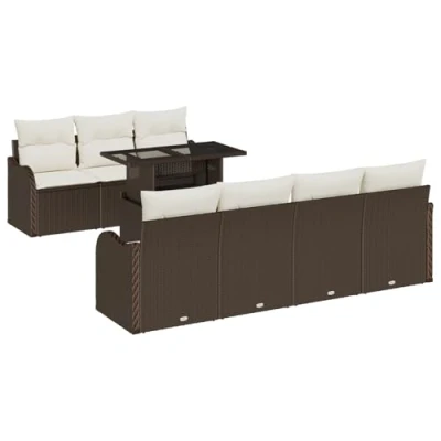 Afbeelding van vidaXL 8 delige Tuin Sofa Set met Kussens Bruin Poly Rattan, 2 Persoons Opslag &amp; Rattan