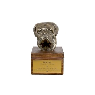 Afbeelding van Art Dog handgemaakte aangepaste hondenherdenkingsurn koudgegoten bronzen hondenkop op berkenbasis langdurige hondencrematiedoos 16x28x16cm Bordeauxdog