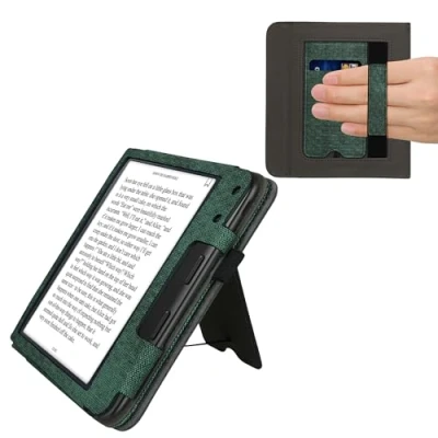 Afbeelding van kwmobile flip cover voor e reader geschikt Kobo Libra Colour Van imitatieleer en suède In donkergroen / donkergrijs