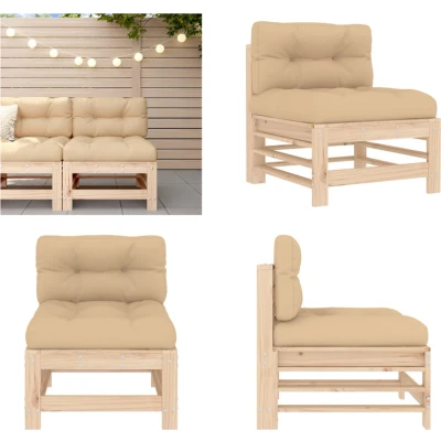 Afbeelding van Houten Loungeset Met Kussens Massief (Grenenhout of Douglas hout) 1 / Natuurlijk grenenhout Middenbank