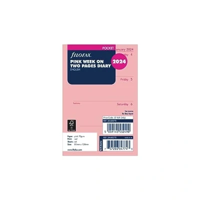 Afbeelding van Filofax Pocket week op twee pagina&#039;s Engels dagboek 2024 roze