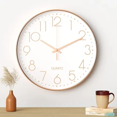 Afbeelding van Uootach Wandklok, 30 cm, moderne stille wandklok (wit karakter goud)