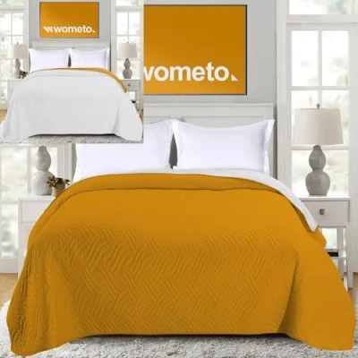 Afbeelding van wometo sprei 220x240 cm OekoTex microvezel overtrek geel lichtgrijs gewatteerd omkeerbaar design XXL sofa bed