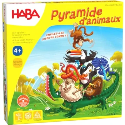 Afbeelding van HABA Piramide d&#039;animaux, jeu d&#039;empilement pour 2 4 joueurs à partir de ans, avec figurines d&#039;animaux en bois, également jouable solo, 3478