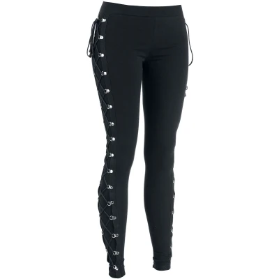 Afbeelding van Gothicana Zwarte legging met vetersluiting Vrouwen S