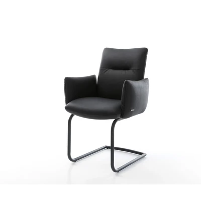 Afbeelding van sledemodel Jova Flex met armleuning rond zwart echt leer pocketveer kern
