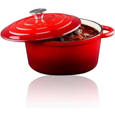 Afbeelding van alpina Braadpan Gietijzer met Deksel Bakpan ? 24 cm Alle Warmtebronnen Rood