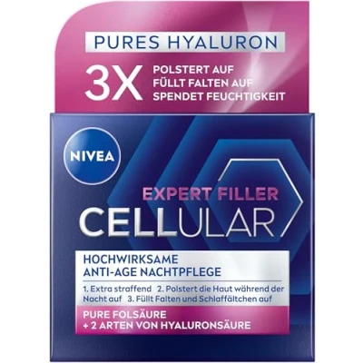 Afbeelding van NIVEA Cellular Expert Filler Zeer effectieve anti aging nachtverzorging, extra verstevigende nachtcrème met vuleffect, opvullende gezichtsverzorging hyaluronzuur voor de nacht (50 ml)