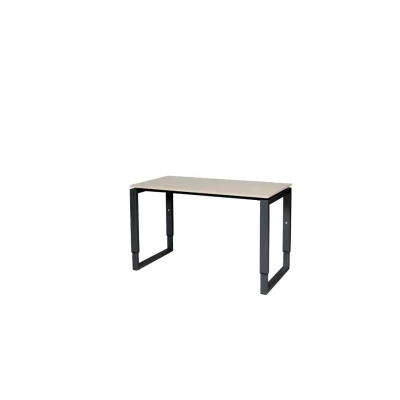 Afbeelding van Domino Plus bureau, hoogte instelbaar (62 85cm) met 120x60cm &#039;zwevend&#039; robson eiken 25mm blad en zwart (RAL9011) O poot frame