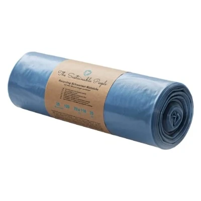 Afbeelding van TSP recycling vuilniszakken voor zwaar afval 120L gemaakt van 100% gerecycleerd materiaal (PE) Blue Angel gecertificeerd extreem scheurvast rol 25 Type 100 extra (70 µm)