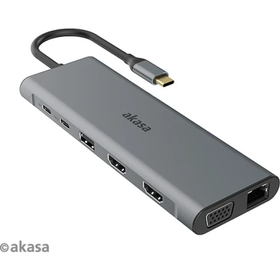 Afbeelding van Akasa USB Type C 14 In 1 Dock(Data / PD C, 2 x HDMI, VGA, 3xUSB3.2 Gen1 2xUSB 2.0 A,RJ45, SD and Micro Card Reader, 3.5mm Audio Jack)