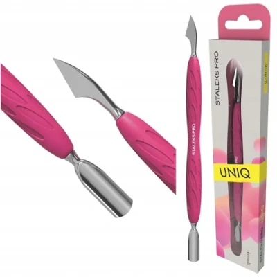 Afbeelding van Dubbel instrument voor manicure met siliconen handvat STALEKS UNIQ PQ 10/3 (smalle ronde pusher + bijl)