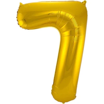 Afbeelding van Ballon Cijfer 7 Jaar Goud 36Cm Verjaardag Feestversiering Met Rietje