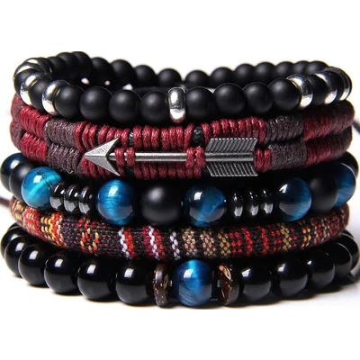 Afbeelding van Malinsi Armband Heren en Dames Onyx Rope Set van 5 Mannen Vrouwen Armbandje
