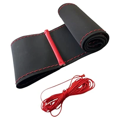 Afbeelding van LB104 stuurhoes 37 39 cm om te snoeren zwart Alcantara met rode naad