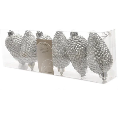 Afbeelding van Kerst ornamenten Dennenappels 6 stuks (Zilver)