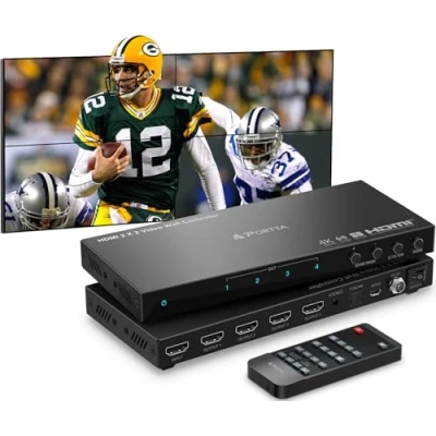Afbeelding van HDMl Video Wall Controller 2x2 4K, PORTTA Processor met 11 splicing modi, RS232, 180 Rotate, audio extractor, 2x2,1x2,1x3,1x4,2x1,3x1x4x1, 4 tv schermen in 1 wanddisplay