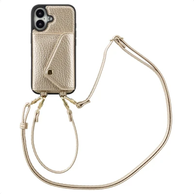 Afbeelding van Selencia Hoesje Geschikt voor iPhone 16 Met Pasjeshouder Sera Koordhoesmet pashouder envlop Goud