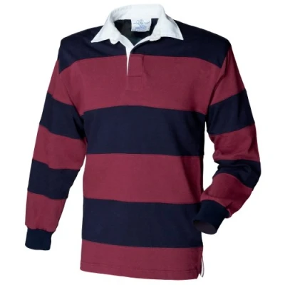 Afbeelding van Front Row Rugby poloshirt, lange mouwen, gestreept, Bourgondië/Marineblauw, XXL