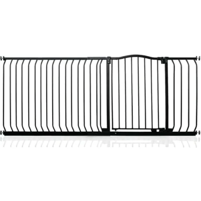 Afbeelding van Safetots Traphekje met Gebogen Bovenkant Assortiment, 189cm 198cm (69 opties beschikbaar), Mat Zwart, Drukbevestiging Traphekje, Babyhekje voor Deuren Gangen en Ruimtes, Veiligheidsbarrière, Eenvoudige Installatie