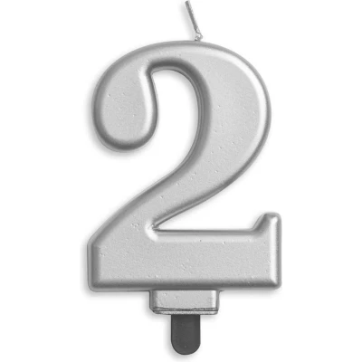 Afbeelding van Kaars 2 jaar Zilver Metallic 8cm
