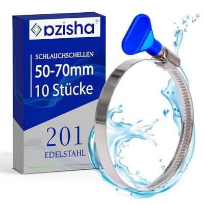 Afbeelding van roestvrijstalen slangklemmen, 25 40 mm, met 9 mm band, industriële kwaliteit, klemmen voor zwembadslang, zandfilterinstallatie, vijver en tuinslang (50 70mm With Blue Handle)