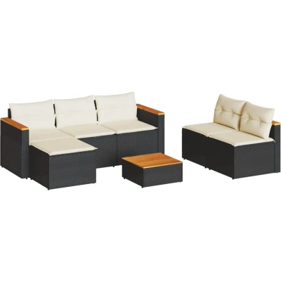Afbeelding van vidaXL 5 delige Loungeset met kussens poly rattan acacia zwart