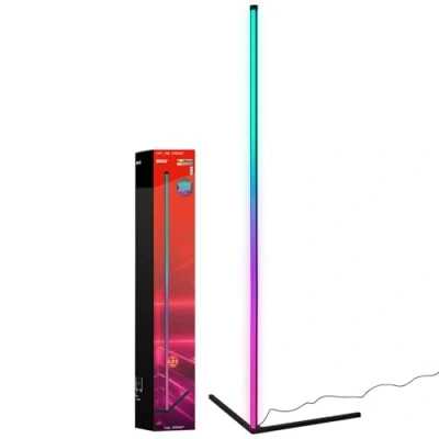 Afbeelding van BRILONER RGBIC LED vloerlamp met afstandsbediening, Magic RGB lamp als gaming decoratie, lichtbalk dimbaar, veelkleurig licht, zwart, 1,43 m hoog