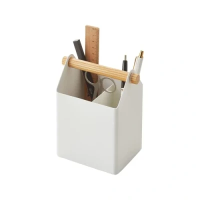 Afbeelding van Yamazaki Pennenbak Tosca Toolbox Vierkant Wit Naturel Hout 12x8,5x14,5cm