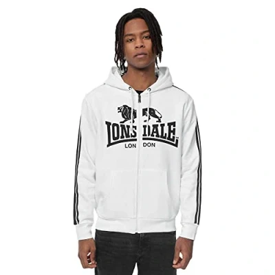 Afbeelding van Lonsdale Heren sweatshirt met capuchon ritssluiting normale pasvorm SELATTYN 1234, wit/zwart, XXL