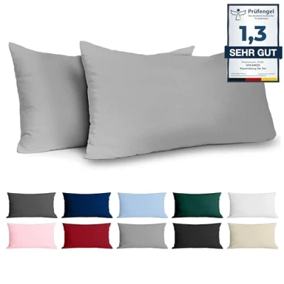 Afbeelding van Kussensloop 40x80 versterkte katoen (set van 2) lichtgrijs strak weefsel 57 schroefdraden/cm² kussenkussencase 40 x 80 cm OUKO Tex