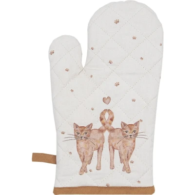 Afbeelding van Clayre &amp; Eef Kind Ovenwant 12x21 cm Beige Bruin Katoen Katten Ovenhandschoen