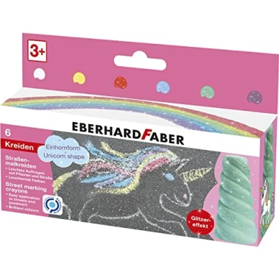 Afbeelding van 6x Stoepkrijt Eberhard Faber Unicorn 6 stuks met glitters