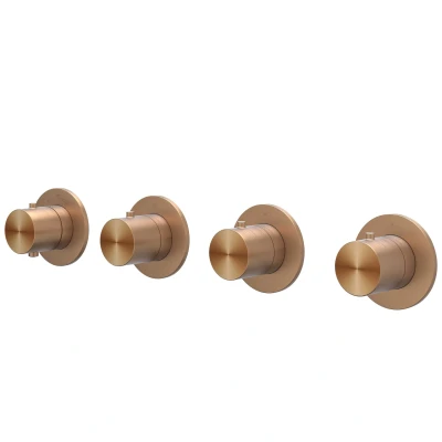 Afbeelding van IVY Concord afbouwdeel inbouwthermostaat 3 stopkranen symmetry RVS 316 Geborsteld Mat Koper PVD Tijdloze uitstraling