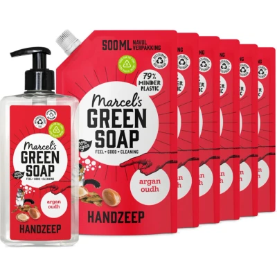 Afbeelding van Marcel&#039;s Green Soap Handzeep Argan&amp;Oudh + 6 Navullingen Pakket