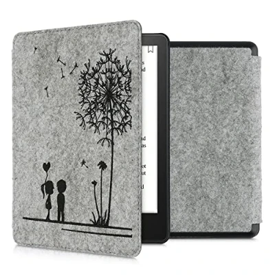 Afbeelding van kwmobile hoes compatibel met Amazon Kindle Paperwhite 11. Generation 2021 E reader beschermhoes in zwart/lichtgrijs Paardenbloemen Liefde