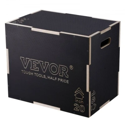 Afbeelding van VEVOR SS M 24 20 16, 24/20/40 inch houten multiple, platform en springbehendigheid, antislip fitnessoefening, opstapbox voor thuisgym, conditionering krachttraining, zwart