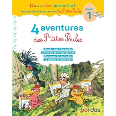 Afbeelding van Cocorico Je sais lire ! premières lectures avec les P&#039;tites Poules compilation Niveau 1: 1. Jeu de piste à Pouleville ; Carmélito et le ... La pépite d&#039;or cabane