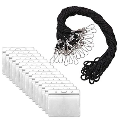 Afbeelding van 15 Stuks badge houder met keycord (lanyard), waterdichte naamkaart ID kaarthouder visitekaart voor bedrijven &amp; evenementen optimale bescherming van uw kaarten