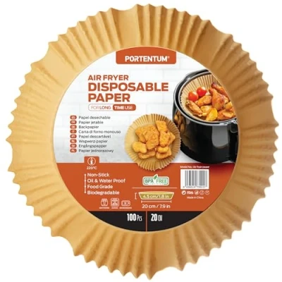 Afbeelding van PORTENTUM Food Grade 100 stuks 20 24 cm Air Fryer, rond, voor friteuses zonder olie, 5 tot 8 l