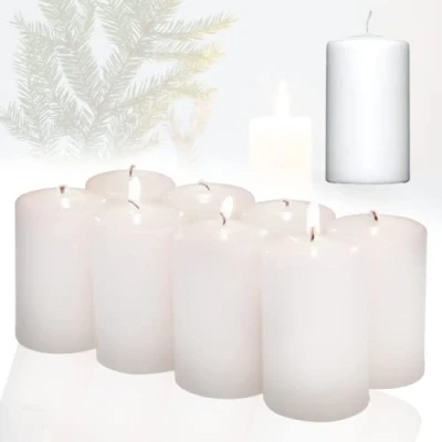 Afbeelding van Candelo Set van 8 stompkaarsen kerstsfeer kaarsen wit 4,8 cm x Advent kaars kerstdecoratie kerstkaarsen adventskrans