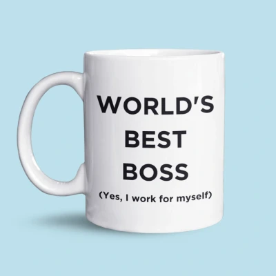 Afbeelding van NietMokken.nl Grappige mok &quot;World’s Best Boss (Yes, I Work For Myself)&quot; Keramische beker 325 ml Beide zijden bedrukt Magnetron en vaatwasbestendig Perfecte tas voor zzp’ers ondernemers Leuk als cadeau!