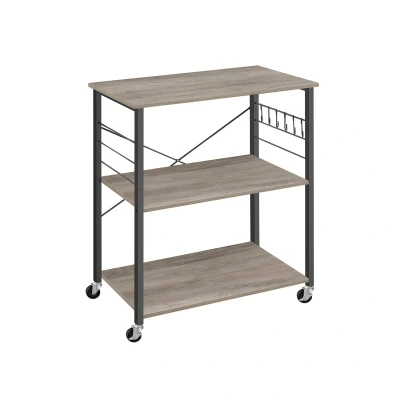 Afbeelding van Rootz Keukenplank 3 Tier Cart Opbergrek op wielen Greige Gevlekt Zwart Spaanplaat Staal 40cm x 80cm 89cm